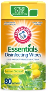 Arm & Hammer Essentials Disinfecting All-Purpose Wipes 80Ct Lemon Orchard New - Picture 1 of 2
