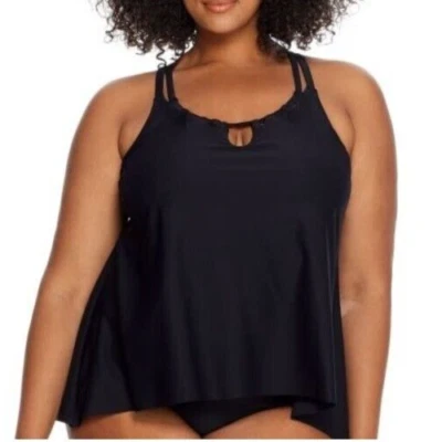 Camiseta de natación Tankini con aros ojo de cerradura negra PLUS Birdsong talla 20W Bare Necessities Foto 1 de 4
