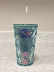 Starbucks 2022 Iridescent Mermaid Scales Blue Tumbler 16oz Grande Straw Cold Cup - Picture 1 of 9