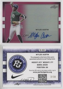 2018 Leaf Perfect Game National Showcase Metal Pink /10 Myles Austin Auto