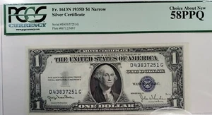 1935 D $1 SILVER CERTIFICATE Narrow FR.1613N PCGS Choice About New 58 - Picture 1 of 6