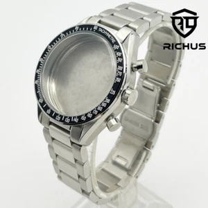 40mm silver watch case with black bezel domed Glass fit VK63 Quartz movement - Picture 1 of 13