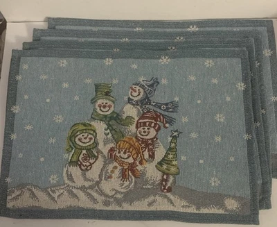 雪人圣诞挂毯桌椅 4 件套冬季桌子装饰 19 英寸 X 13 英寸蓝色 — 第 1/4 张图片