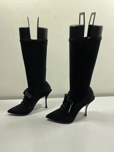 Dolce & Gabbana Stiletto Sock Booties Size 9.5 Pointed Toe Lace-Up Mid Calf - Picture 1 of 20