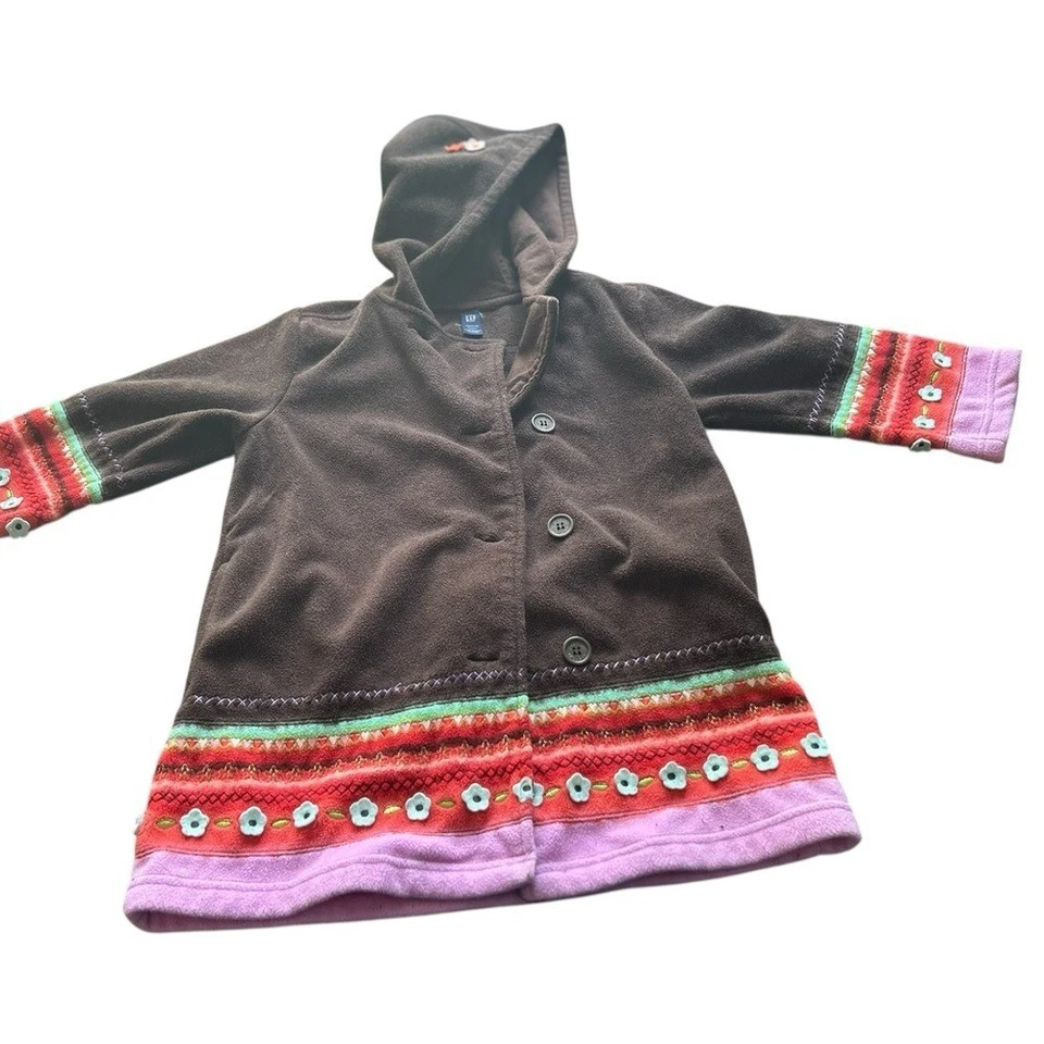 Baby gap Girls' Hooded Cardigan Floral Trim Multicolor Size 4-5 - Image 1 of 4