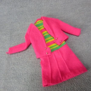 Vintage Barbie TEAMS UP #1855 Outfit Dress and Cardigan Pink Green Mod - Picture 1 of 8