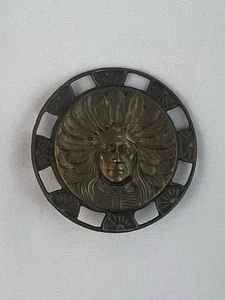 HTF Vintage Brass Indian Chief Head Southwestern Style Pierced Brass Button - Picture 1 of 5