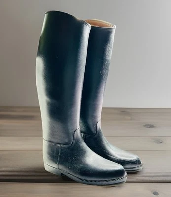 MWS Mustang  Black Patent Leather Riding Boots Women’s Sz 7 Made In Israel - Image 1 of 4