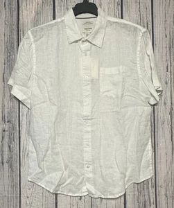 Thom Aaron 100% Linen Shirt White Button Up Short Sleeve Men's XL Lightweight - Picture 1 of 8