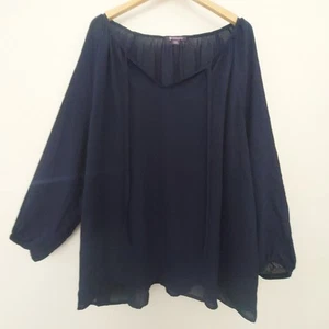 Top tunica Roaman's donna 24W blu trasparente manica lunga scollo a V - Foto 1 di 6