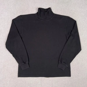 Vintage 90s J Crew Long Sleeve Turtleneck Shirt Womens L Black Brushed Cotton - Picture 1 of 8