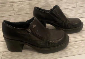 Harley Davidson Women's Shoes 7&1/2 Black Leather Chunky Heel Comfort Biker - Picture 1 of 10