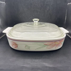 Corning Ware ~ “Pacifica Peony” ~ A-10-B ~ 2 1/2-LITER BAKING DISH with LID VTG - Picture 1 of 13
