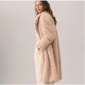 Anthropologie Faux Fur Duster XS Soft Pink Blush Long Coat Jacket Fuzzy Cozy - Picture 1 of 8