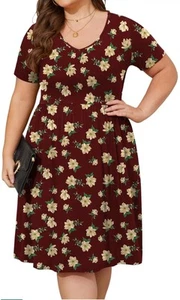 Women Plus Size Dresses 2025 Summer Casual V Neck Short Sleeve Knee Length XXL - Picture 1 of 3