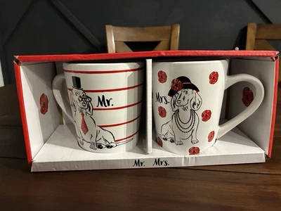 Juego de 2 tazas de café Mr & Mrs Dachshund perro boda San Valentín 15 oz taza de gres Foto 1 de 4