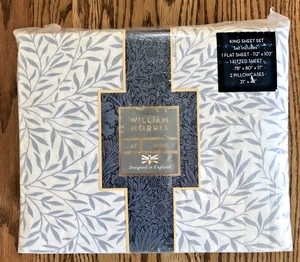 Juego de sábanas William Morris KING hoja azul pizarra pálido 100 % algodón percal NUEVO - Imagen 1 de 5