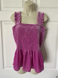 By Anthropologie Pink Smocked Babydoll Top Velvet Retro Y2K Funky Sz XL - Picture 1 of 10