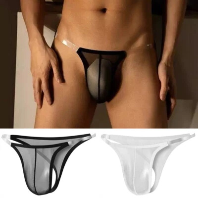 Men's Transparent Strap Pouch See-through Thong T-back Underwear Micro Panties ∂ - Image 1 of 4