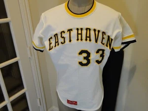 Vtg 80's White Sewn Rawlings RED TAG Team Worn East Haven Baseball Jersey Men 38 - Picture 1 of 10