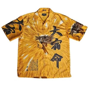 Vintage KAD Clothing Swordsman Warrior Button Up Shirt Mens Large Yellow Y2K - Picture 1 of 9