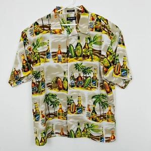 Koman Sport Beer Camp Shirt Hawaiian Surfboards Palm Trees Tiki Hut Mens Sz 2XL - Picture 1 of 8