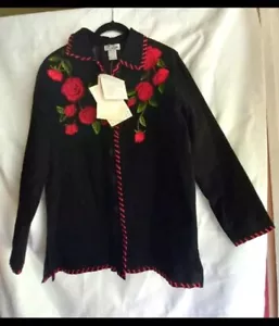 The Quacker Factory Roses Womens Medium 100% Suede Leather Button Jacket NWT - Picture 1 of 9