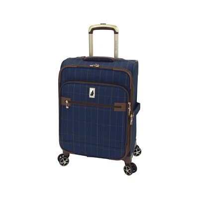 London Fog Liverpool Navy Windowpane 20" Expandable Carry On Spinner - Image 1 of 4