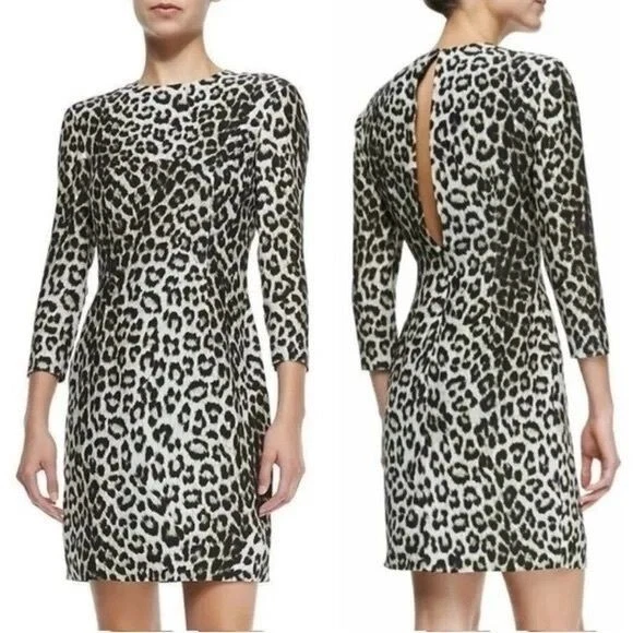 Rag & Bone Silk Leopard Mini Shift Dress 3/4 Sleeve Keyhole Back Animal Sz 2 - Image 1 of 4