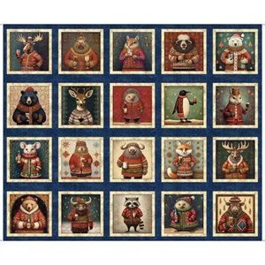 Christmas Party Animal Fabric 36" X44" Panel Moose Fox Mouse Cotton by QT - Picture 1 of 1