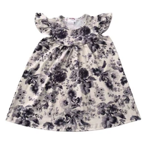 Greyscale Flowers Short Sleeve Round Neck Cotton / Spandex Girls Dress, 2T-7Y - Picture 1 of 1
