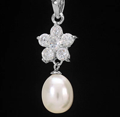 925 ECHT SILBER RHODINIERT ***  Perlen Anhänger 32 mm SW-Zuchtperle, Zirkonia - Bild 1 von 4