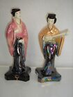 Pair Of 13" Tall Mid Century Oriental Couple Lustre Figurines