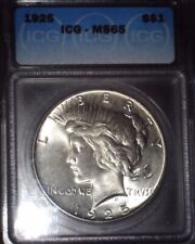 1925 Peace Silver Dollar, ICG MS65.Bright White, Issue Free, Gem Grade !!