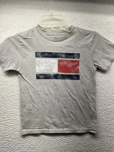 Tommy Hilfiger Shirt Youth Boys 7 Grey Short Sleeve Big Flag Graphic - Picture 1 of 7