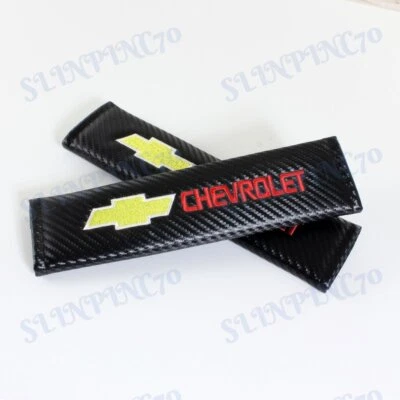 Carbon Look Embroidery SET Seat Belt Cover Shoulder Pads for Chevy Chevrolet - Image 1 of 4