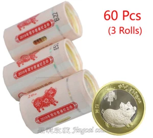 3 Rolls of 2019 CHINA Lunar Year Pig Bi-Metallic Coin 10 Yuan (Total 60 Pieces) - Picture 1 of 5