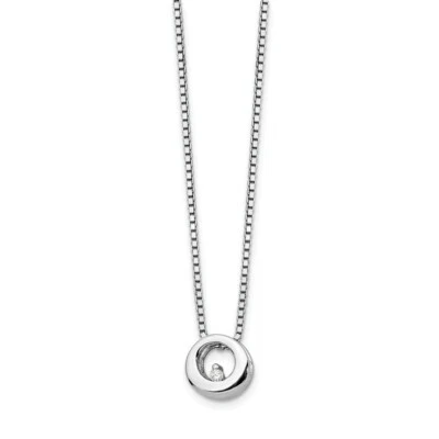925 Argento Sterling 0.02 Ct. Diamante Cirlce Ciondolo 18 " Collana Bianco Ice - Immagine 1 di 3