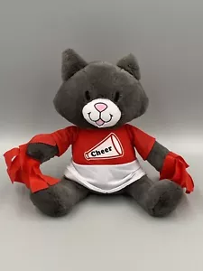 Kellytoy Cheer Cat 10" Gray Cheerleader Kitty Red Pom Poms Shirt Stuffed Animal - Picture 1 of 10