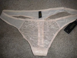 Tanga de malla beige Laundry by Shelli Segal con encaje transparente frontal NUEVA CON ETIQUETAS S 5 - Imagen 1 de 1
