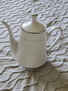 SIGNATURE Housewares Inc. Silver Traditions Coffee Pot Tea White China - Picture 1 of 3