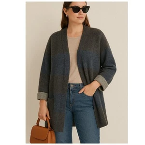 Abrigo Max Studio Yak Mezcla Lana Frente Abierto Cárdigan Suéter Abrigo XL Gris Azul - Imagen 1 de 5