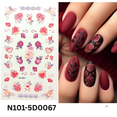 Pegatinas para arte en uñas 5D con flores de rosa - calcomanías florales en relieve para manicura Foto 1 de 4