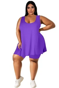 Women Plus Size 2 Piece Outfits Casual Sleeveless Tunic Tops Short Sets Summe... - Picture 1 of 7