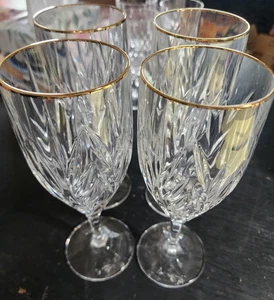 4 x Gorham STAR BLOSSOM Gold Rim 8½" Water Glasses Goblets - Picture 1 of 4