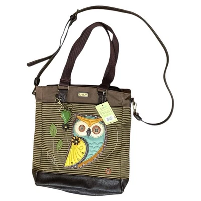 CHALA Owl Canvas Tote Brown Olive Green Crossbody Shoulder Bag Vegan - Image 1 of 4