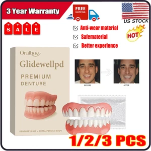 Glidewellpd Premium Silicone Denture Smileasego Premium Dentures Full Mouth US - Picture 1 of 15