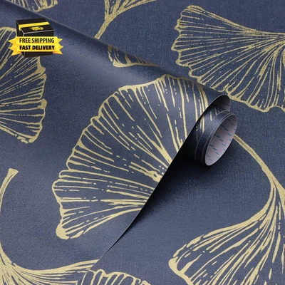 Blue and Gold Peel and Stick Wallpaper Ginkgo Leaves Contact Paper Removable Sel - Image 1 of 4