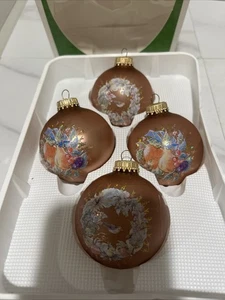 Holiday Living Grow Set Of 4 Vtg Christmas Ornaments Glass Hand Painted In Box - Picture 1 of 7