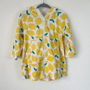 Hanna Andersson Swim Coverup Toddler 2T Lemon Print Terry Hooded Full Zip Summer - Picture 1 of 8